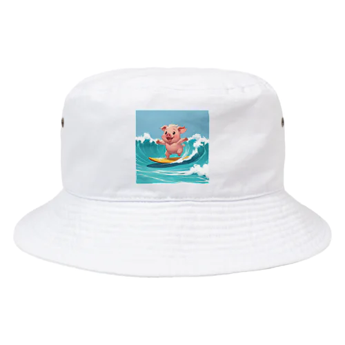 かわいいブタのサーフィンウェーブ Bucket Hat