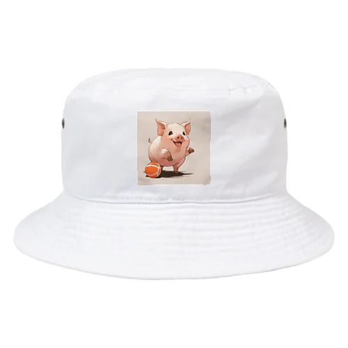 かわいいブタ遊びフェッチ Bucket Hat