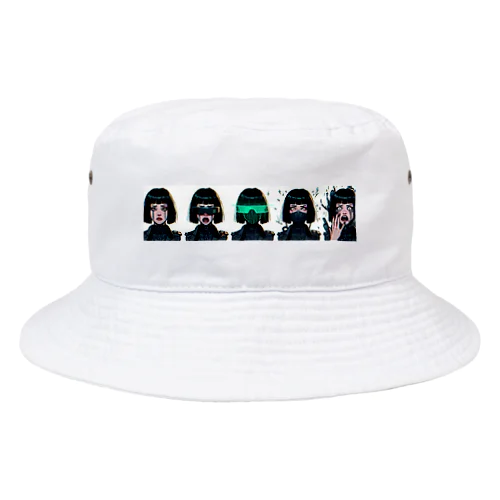 黒髪ボブのサイバーパンクの服装女子 Bucket Hat