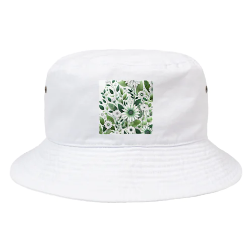 数学的で洗練されたデザインの白と緑の花 Bucket Hat