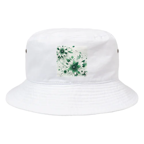 数学的なデザインを持つ緑と白の花 Bucket Hat