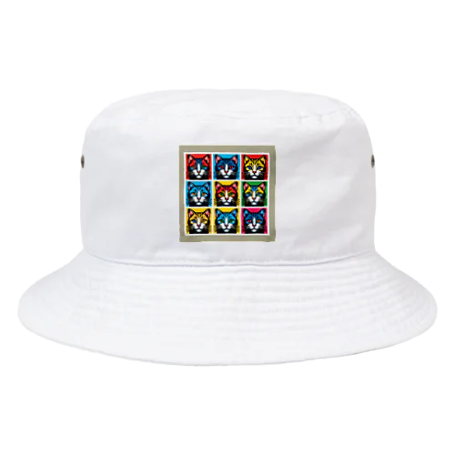 【Colorful Cat Pop】- ポップアート猫顔コレクション Bucket Hat