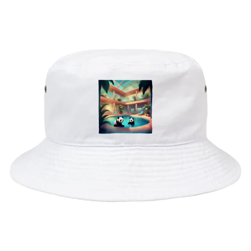 室内プールで遊ぶパンダ Bucket Hat