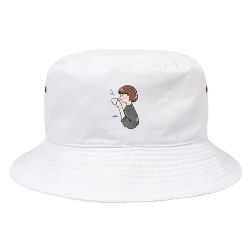 ほっとひと息つく女の子　グレー Bucket Hat