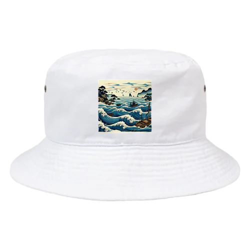 波打ち際に立つ浮世絵 Bucket Hat