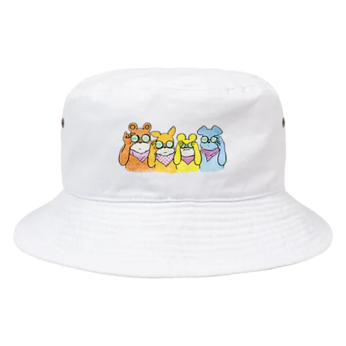 ガチャガチャを目にあてるクマたち Bucket Hat