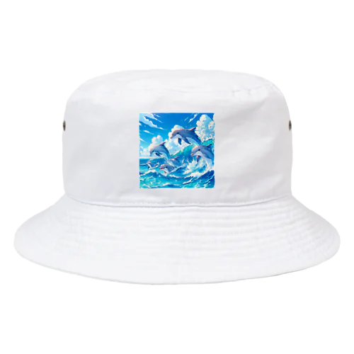 海で遊ぶイルカたちの楽しい風景 Bucket Hat