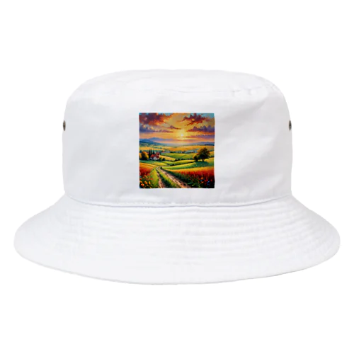 夕日に染まる田園風景 Bucket Hat