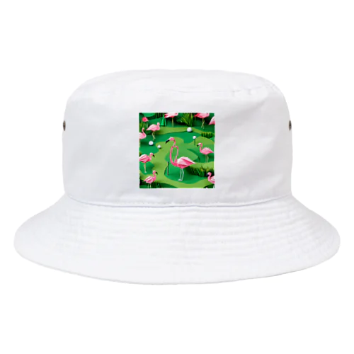ゴルフをするフラミンゴの折り紙 Bucket Hat
