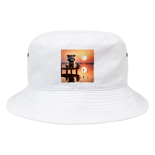 可愛いアライグマの魚釣り Bucket Hat