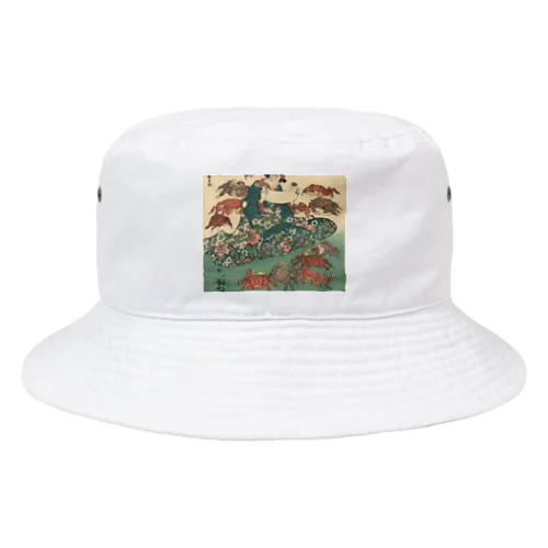 カニに囲まれる女　浮世絵 Bucket Hat