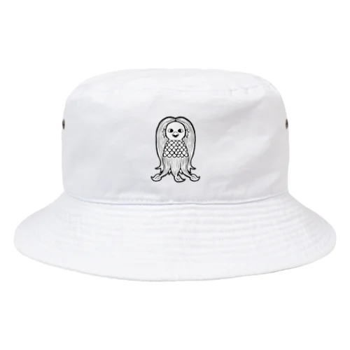 疫病退散 妖怪アマビエの画 正面 白黒 Bucket Hat