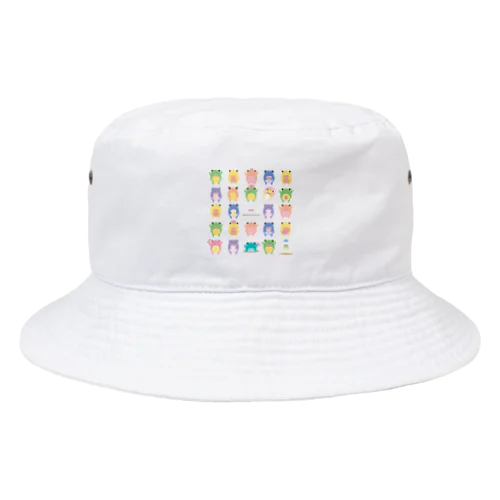 カエルたんが整列 Bucket Hat