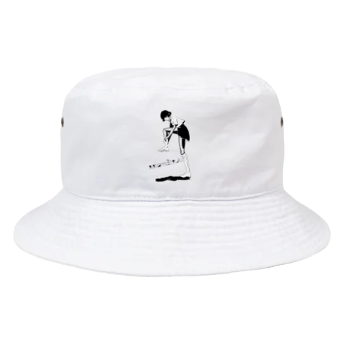 靴下を履く少女 白黒 Bucket Hat