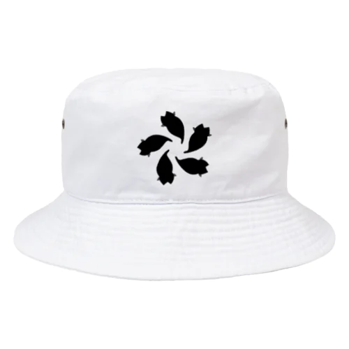 動物家紋。H.T.（変わり散り桜５ネコ）黒 Bucket Hat