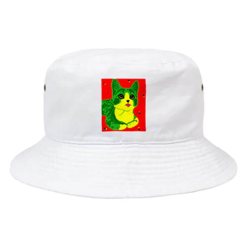 緑と黄色の赤い猫 Bucket Hat
