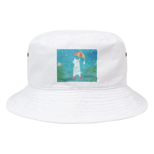 雨降り_白い生き物 Bucket Hat