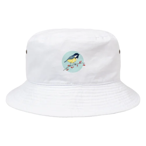 ベリーと鳥 (Great Tit) Bucket Hat