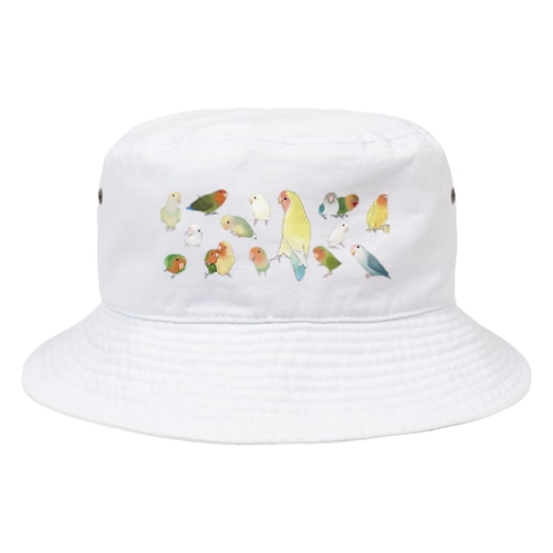 あつまれラブバード（コザクラインコ・ボタンインコ）ちゃん【まめるりはことり】 Bucket Hat