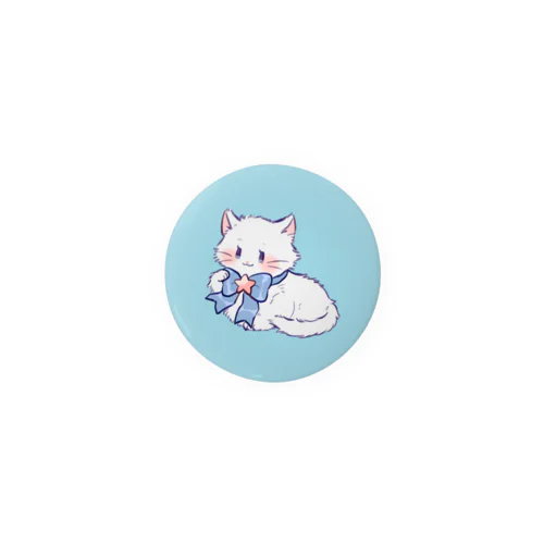 ふわふわねこ缶バッジ 水色 Tin Badge