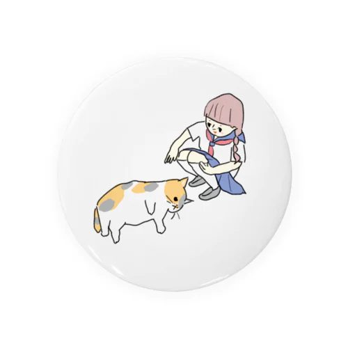 女学生と落ちてる猫 Tin Badge