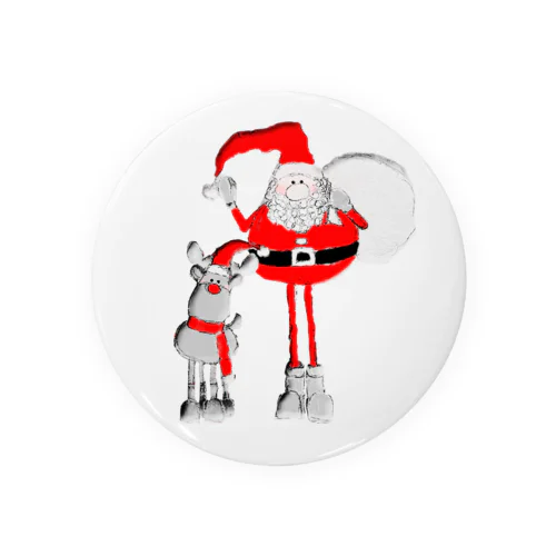 Santa＆Rudolph(モノトーン×赤) Tin Badge