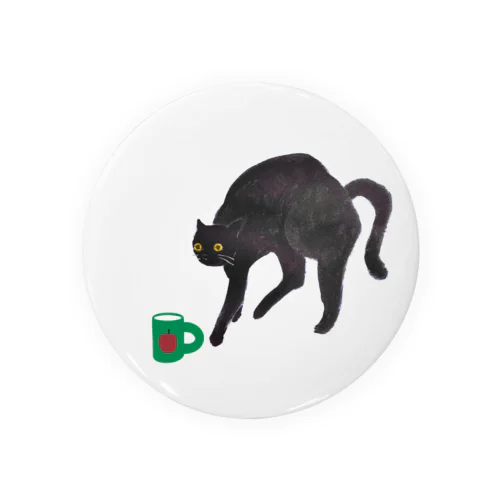 Black cat and green cup Tin Badge