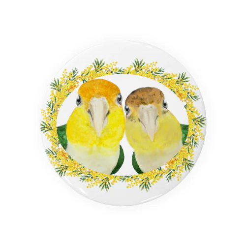 034 シロハラインコpairs ミモザのリース Tin Badge