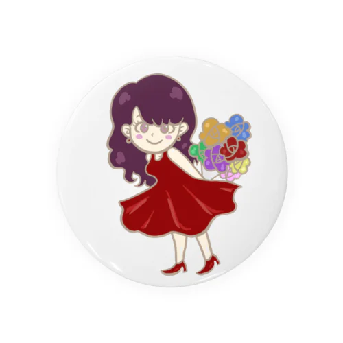 虹色の花束を持つ女の子 Tin Badge