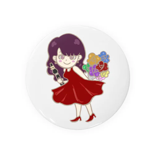 虹色の花束とクラリネットを持つ女の子 Tin Badge