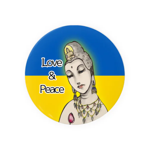 Love＆Peace観世音菩薩ウクライナ国旗背景 缶バッジ