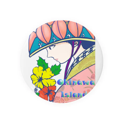 Okinawa 琉球花笠の女性 Tin Badge