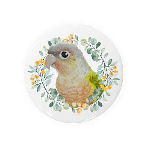 036 ウロコインコパイナップル オレンジ小花のリース Tin Badge