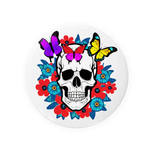 A skull in a flower garden 缶バッジ