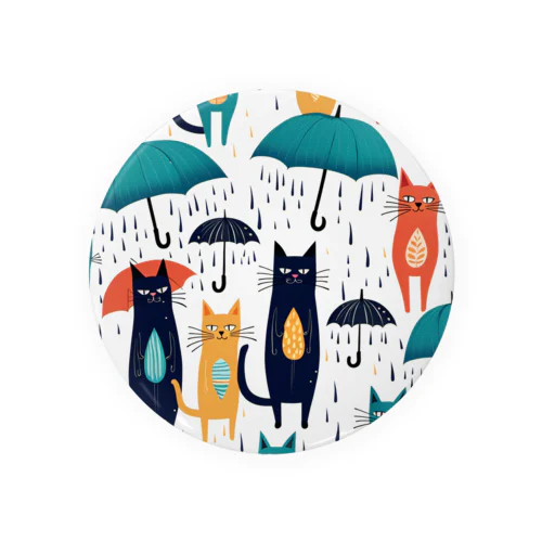 Rain, umbrella and cat Tin Badge