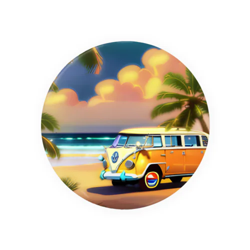 白い砂浜とフォルクスワーゲン Tin Badge