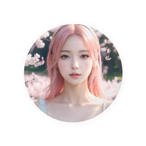 桜とピンクの髪の女の子 Tin Badge