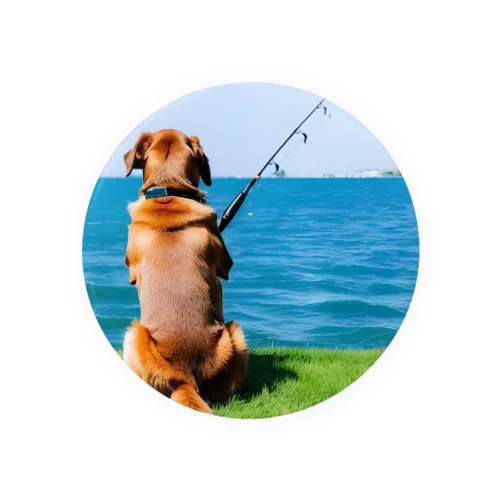 the dog is fishing fish Tin Badge