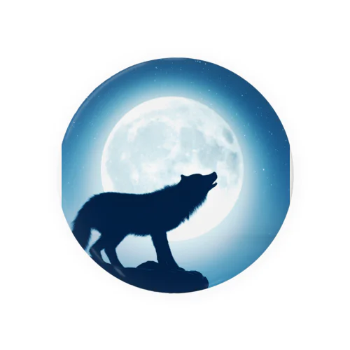 Wolf howling and full moon 缶バッジ