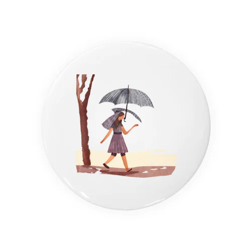 雨降り散歩 イラスト Tin Badge