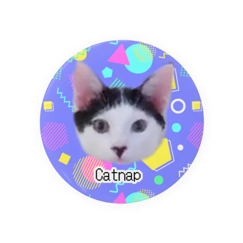 昭和レトロポップ柄(PURPLE)✕ねこ缶バッジ Tin Badge