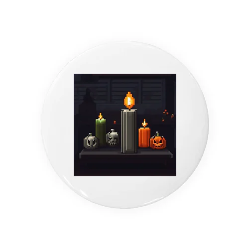 火が灯る蝋燭とハロウィンカボチャのドット絵 Tin Badge