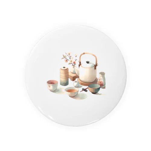 和風な茶器のミニマルデザイン Tin Badge