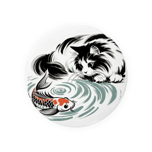 猫と鯉（水墨画風） Tin Badge