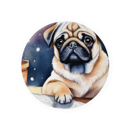 水彩子犬　パグ Tin Badge