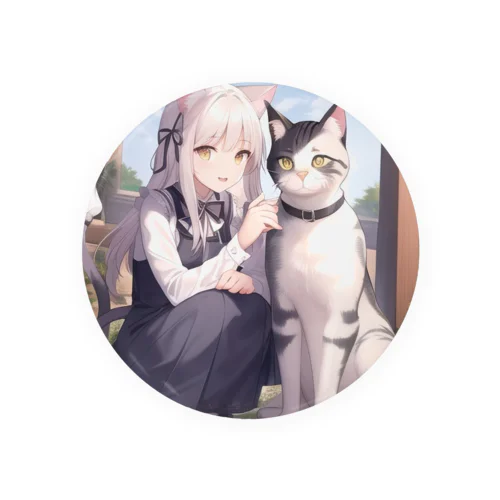 猫と猫耳少女 Tin Badge