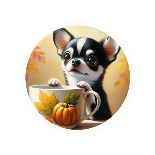 Autumn Curiosity: Chihuahua & Mug Magic 秋の好奇心: チワワとマグカップ Tin Badge