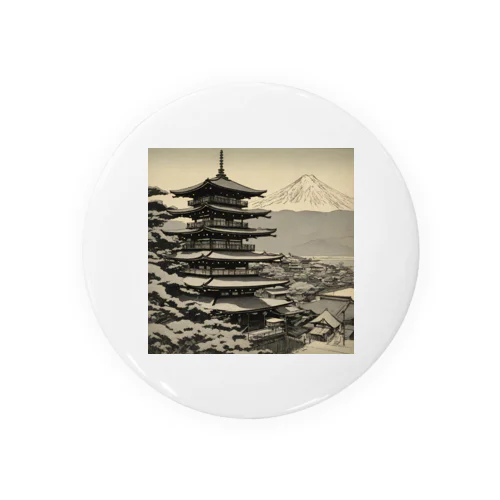 モノクロ山と寺 Tin Badge