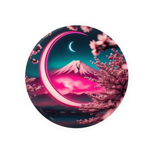 RetrowaveFlowerー富士山ー Tin Badge