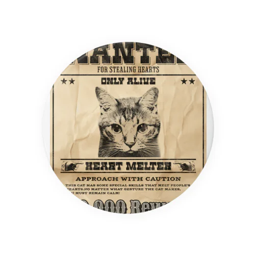 WANTED ハート泥棒（舌をだす猫） Tin Badge